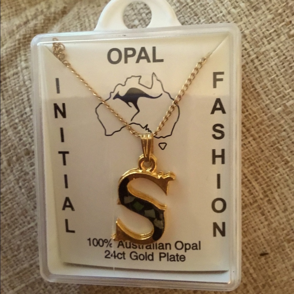 Monogrammed 24k Gold and Opal Inlay “S” in…